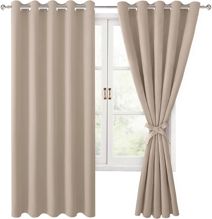 Grommet Blackout Curtains for Bedroom 60 x 72 Inches Camel 2 Panels | Thermal by Hiasan