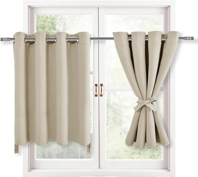 Blackout Curtains for Bedroom, Light Beige, 52 x 36 Inch, 2 Panels | Thermal by Hiasan