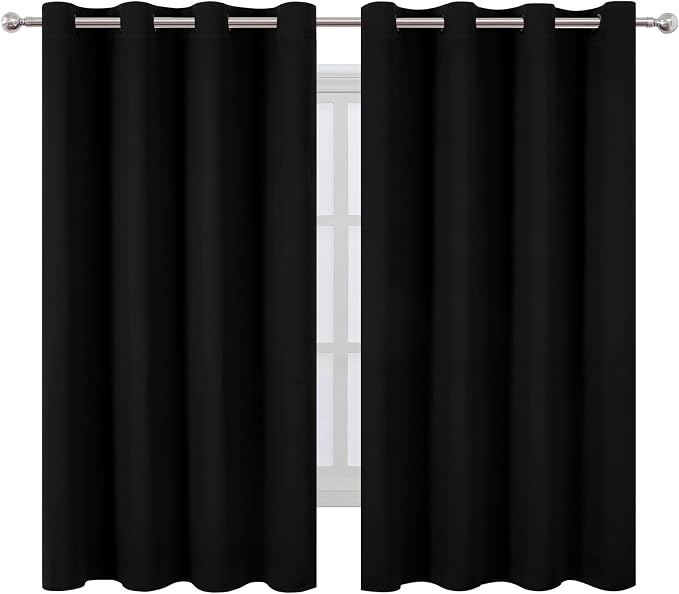 Black Blackout Curtains 66 x 63 Inch Length/Set of 2 Curtain Panels/Thermal - Image 2