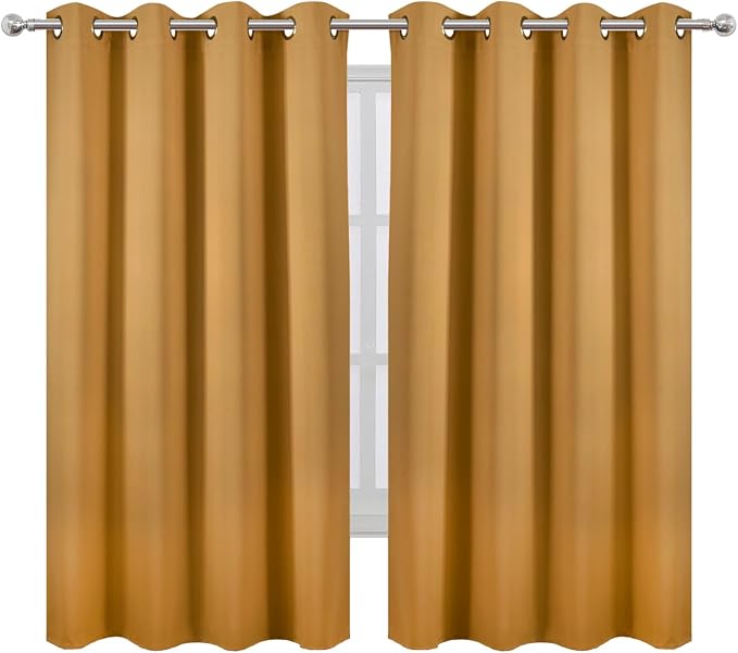 Mustard Yellow Blackout Curtains 52 x 63 Inch Length/Set of 2 Curtain - Image 2