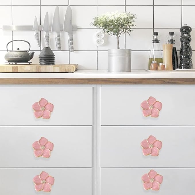 4 pcs Petal Knob Handle Unique Zinc Alloy Flower Shape Single Hole Knob Handle for Cabinets,Drawers, Wardrobes Furniture Decoration(Pink)