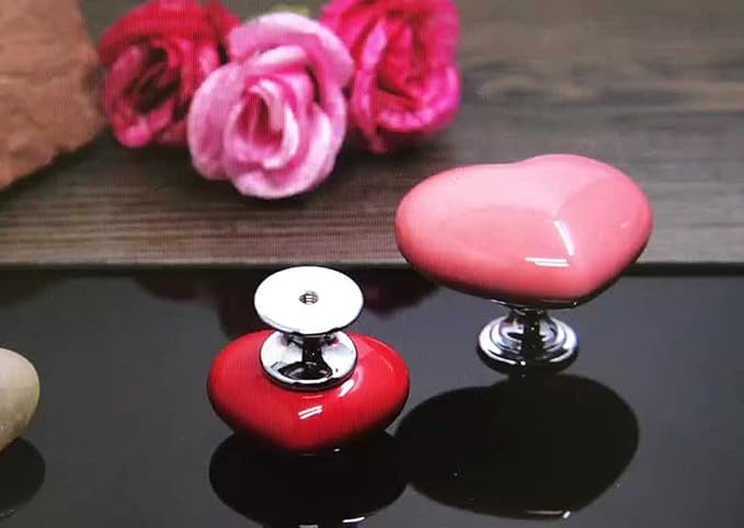 HUAMULAN 8PCS Heart Shape Glossy Ceramic Knobs Cabinet Dresser Pulls Door Handles Cupboard Wardrobe Drawer Backplate,Big Size Yellow