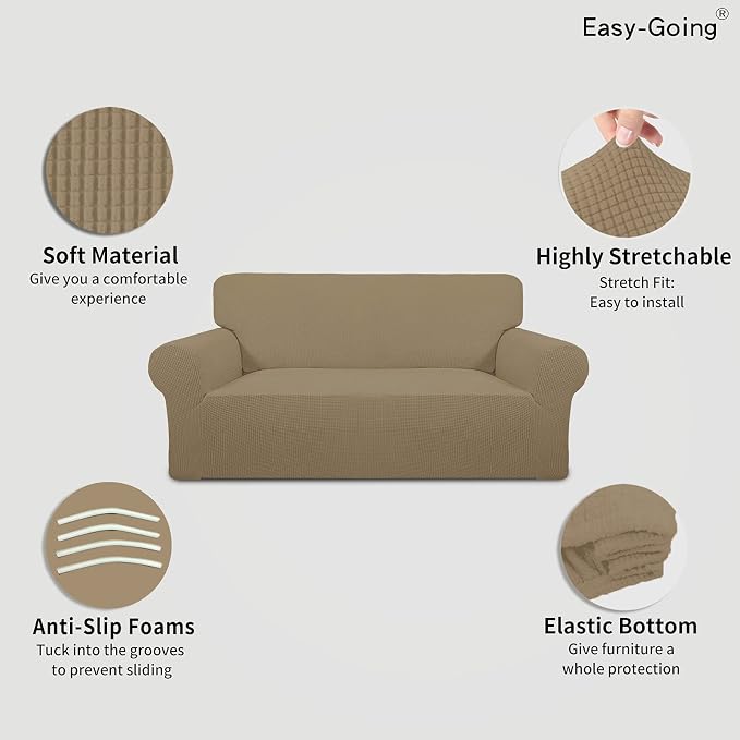 Easy-Going Stretch Oversized Loveseat Couch Covers Washable Tan | 1-Piece Large - Image 3