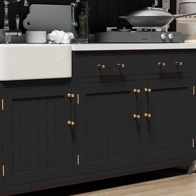 goldenwarm 10 Pack Black and Gold Cabinet Pulls 6-1/4 Inch Kitchen Cabinet Handles Black Drawer Pulls for Dresser Bathroom Modern Hardware,Zinc Alloy Base