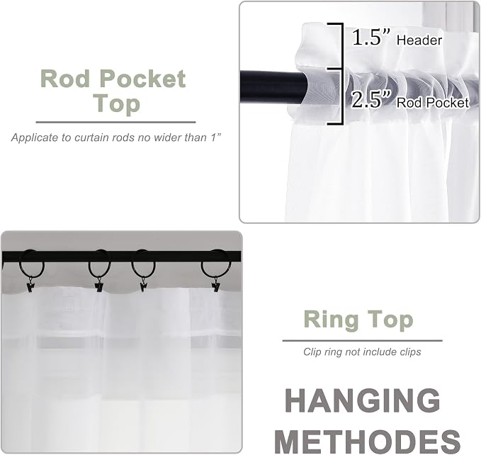 Sheer White Curtains 84 Inch Length 2 Panels Set - Image 4