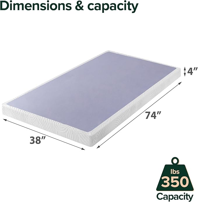 ZINUS Edgar 4 Inch Wood Box Spring, Mattress Foundation, Sturdy Wood Structure, Low Profile, Easy Assembly, Twin