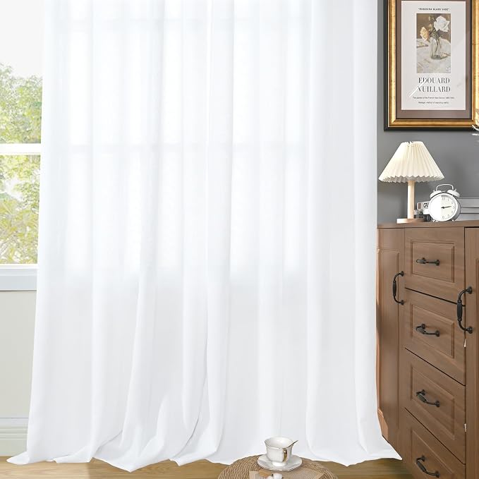 YoungsTex White Linen Semi Sheer Curtains 42 X 63 Inch Length 2 Panels | Light - Image 8