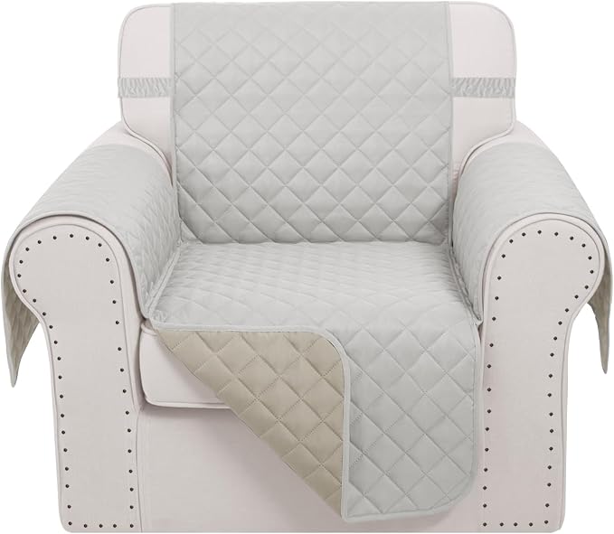 Reversible Recliner Chair Covers, Light Grey/Beige | Chair Covers by LuxshareHome