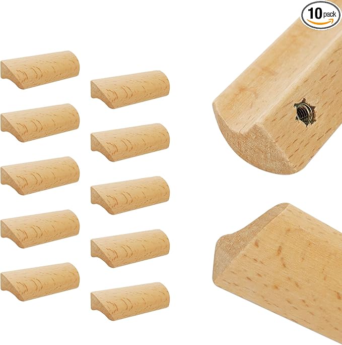 10Pcs Unfinished Wood Solid Furniture Pulls Handles, Paintable Wooden Cupboard Closet Drawer Handle Pull,L 3.54",HD 2.52"