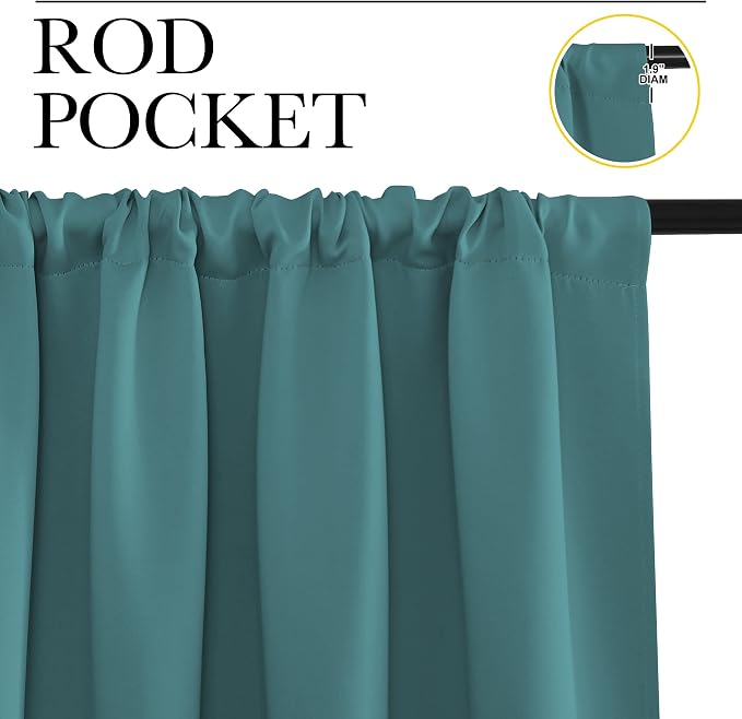 NICETOWN Blackout Curtains for Bedroom, Sea Teal, 1 Pair, 62 by 63-inch - Image 2