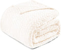 Exclusivo Mezcla Fleece Twin Size Blanket for Bed, 90x66 Inches Soft Cozy Jacquard Flannel Blankets, Lightweight Fuzzy Plush Warm for Winter, Off White