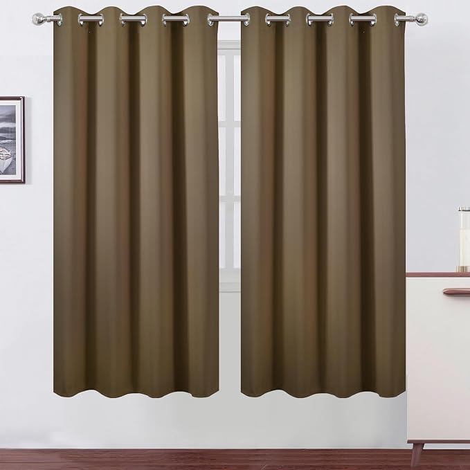 Blackout Curtains 66 x 72 Inch Long Brown Curtains Set of 2 Panels Room by Lemomo