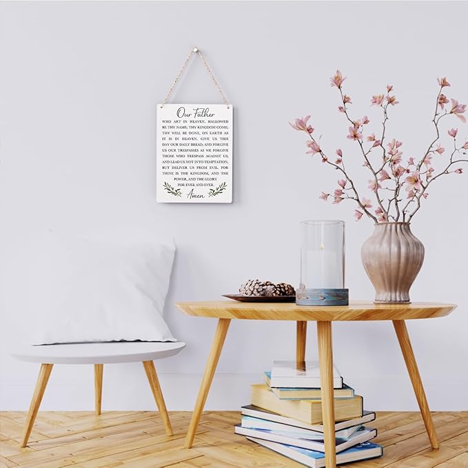 Christian Bible Verses Wall Decor Our Father Prayer Wall Decoration The Lords Prayer Wooden Hanging Sign Scripture Wall Art for Home Living Room Bedroom Home Wall Decor 8x10 Inches Religious Gift