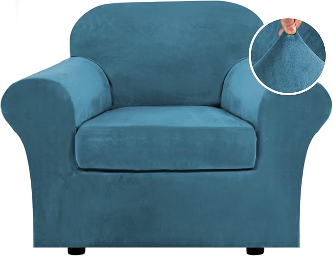 H.VERSAILTEX Rich Velvet Stretch 2 Piece Chair Cover Chair Slipcover Sofa Cover by HVERSAILTEX