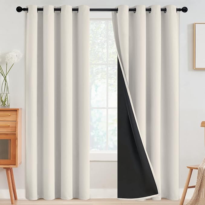 SimpleHome Cream 100% Blackout Curtains Room Darkening Living Room 90 Inch | by SimpleHome