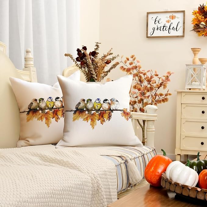 RABUSOFA Fall Pillow Covers 18x18 Inch Watercolor Bird Autumn Decorations - Image 5
