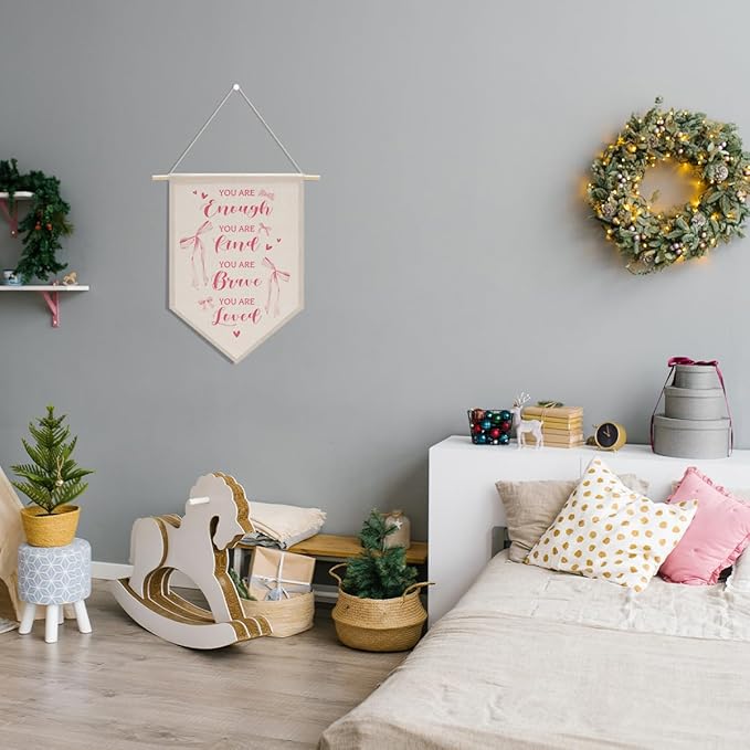 Inspirational Gifts for Women Pink Room Decor for Girls Pink Wall Decor Bedroom Playroom Wall Art Decorations, Boho Twin Sign, Siblings Room Hanging Pennant Flag Banner