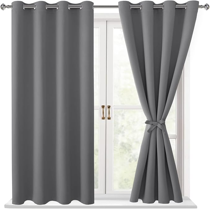 Blackout Curtains for Bedroom 52 x 54 Inch Long Light Grey 2 Panels | Thermal by Hiasan