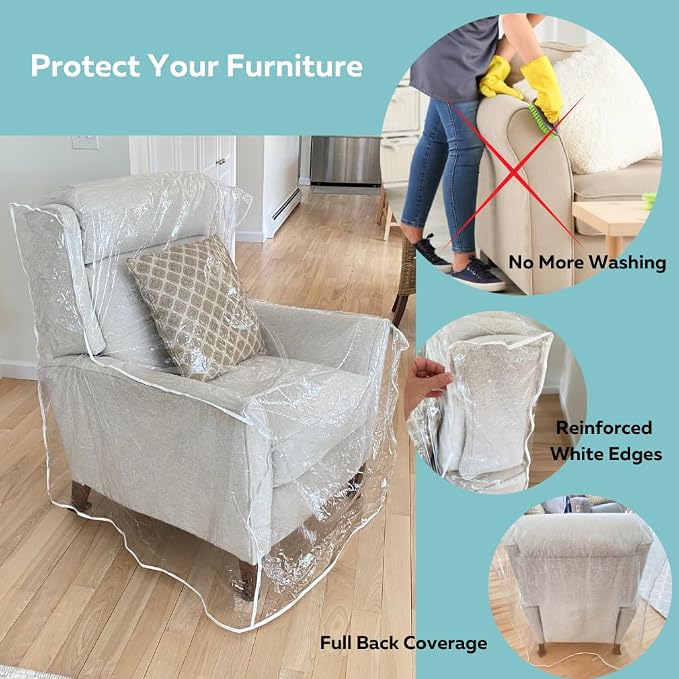 Evelots Clear Vinyl Recliner & Armchair Cover, Waterproof Protector | - Image 3