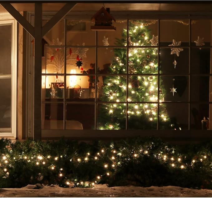 LAMPHOME Super-Bright Extendable Warm White Christmas Lights Decoration 150Lights 31.9ft UL Certified Mini Bulb String Lights Set for Outdoor Christmas Tree Garden Holiday Party Patio Wedding Decor