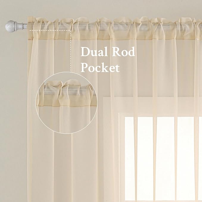 MIULEE 2 Panels Sheer Curtains for Living Room 54 X 45 Inches Cream | Window - Image 2