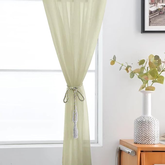SpaceDresser Basic Rod Pocket Sheer Voile Window Curtain Panels Sage Green 1 - Image 7
