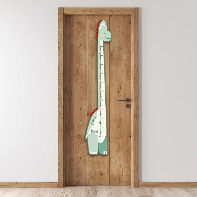 Personalized Growth Chart for Wall, Wooden Height Chart for Kids, Cute Height Measurement for Child/Girls/Boys, Baby and Toddler's Playroom/Kid's Room/Nursery Decor, Dinosaur