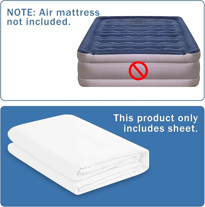 Bedecor Fitted Sheet for Air Mattress Inflate Without Disassembly Convenient & Firm Deep up to 21" White -Twin XL