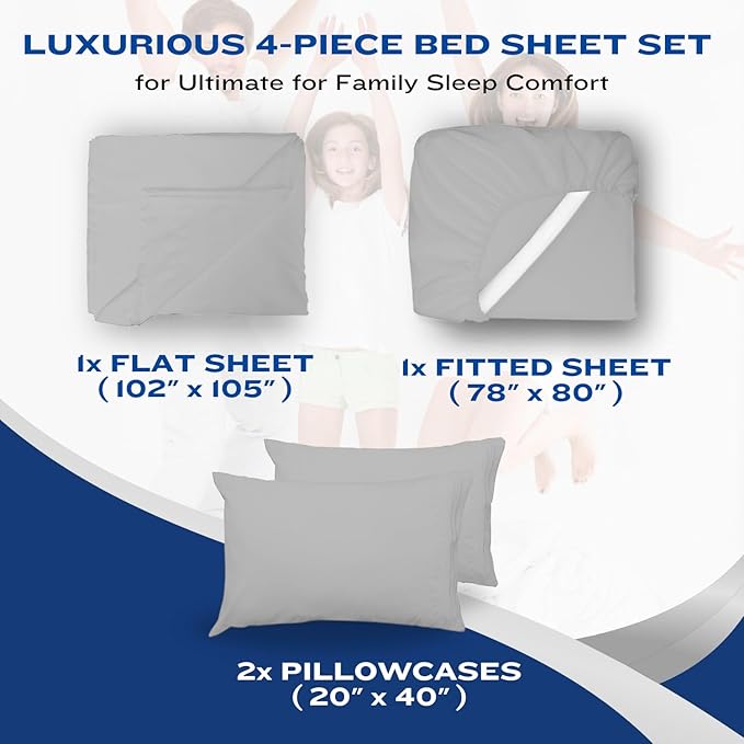 DREAMCARE California King Sheet Sets - Cooling Bed Sheets - 4pcs Set - up to 15" Deep Pocket Cal King Sheets - California King Sheets - Soft & Lasting 100% Brushed Polyester with Side Pocket - L Gray