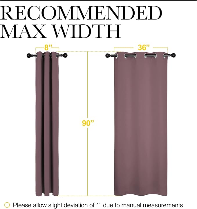 NICETOWN Patio Glass Door Blackout Curtains for Bedroom/Living Room, Dry Rose, 42 inches Wide x 90 inches Long, 1 Pair, Privacy Panel Drapes for Dining Room and Guest Room