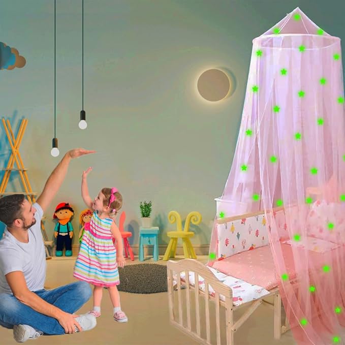 Eimilaly Stars Bed Canopy Glow in The Dark, Bed Canopy for Girls Mosquito Net, Princess Canopy for Girls Bed Room Decor, Green