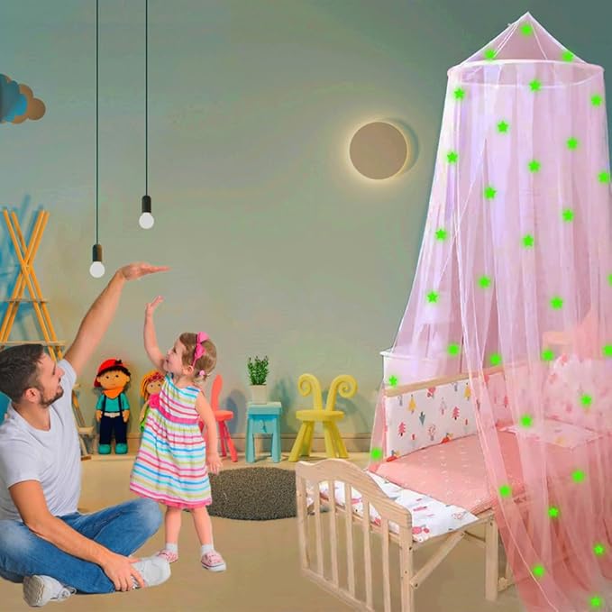Eimilaly Stars Bed Canopy Glow in The Dark, Bed Canopy for Girls Mosquito Net, Princess Canopy for Girls Bed Room Decor, Blue