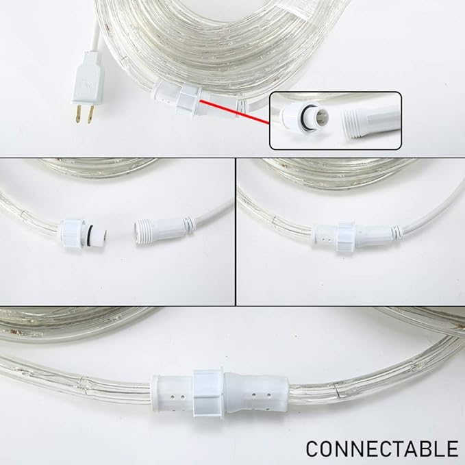 33ft LED Rope Lights, 110V 2 Wire Connectable Christmas Rope Lights Outdoor,240 LED Waterproof Indoor Outdoor White Rope Lights for Outside, Deck, Patio, Pool, Landscape Lighting (Daylight White)