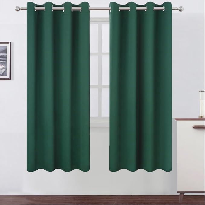 Blackout Curtains 66 x 72 Inch Long Dark Green Curtains Set of 2 Panels Room by Lemomo