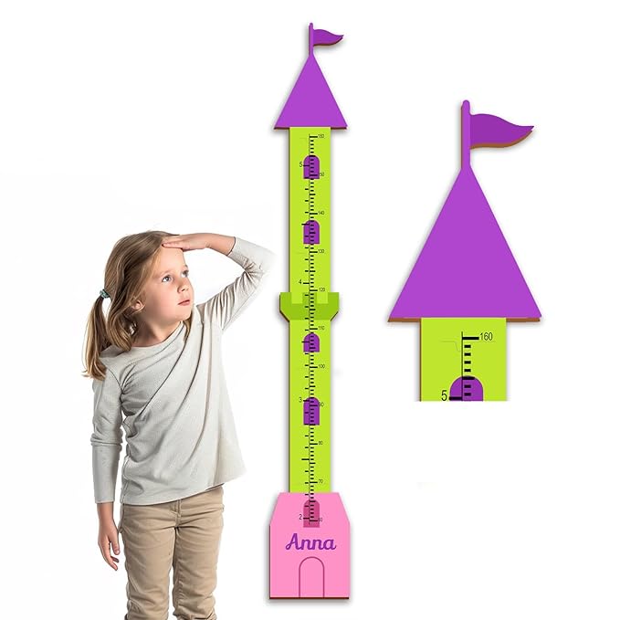 Personalized Growth Chart for Wall, Wooden Height Chart for Kids, Cute Height Measurement for Child/Girls/Boys, Baby and Toddler's Playroom/Kid's Room/Nursery Decor, Castle