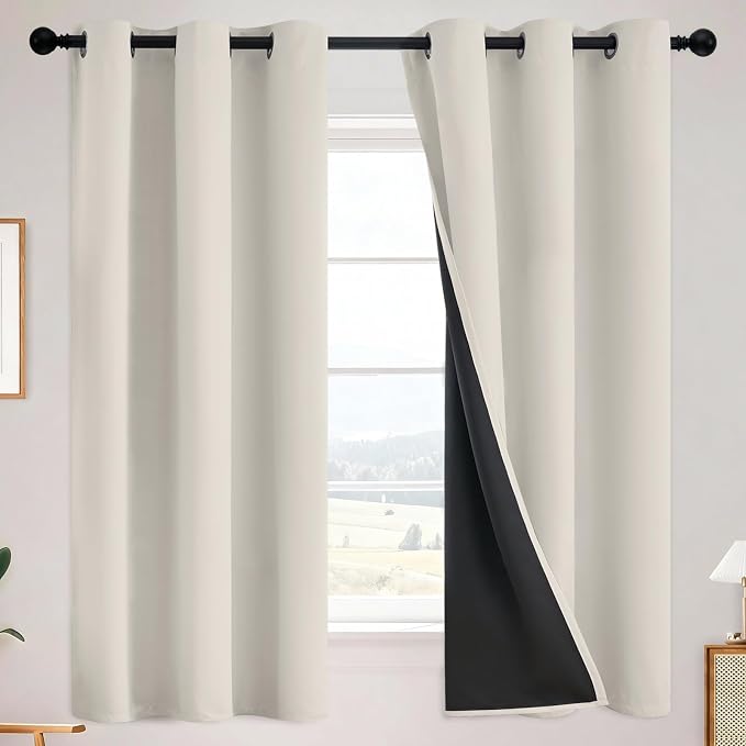 SimpleHome Cream 100% Blackout Curtains Room Darkening Living Room 63 Inch | by SimpleHome