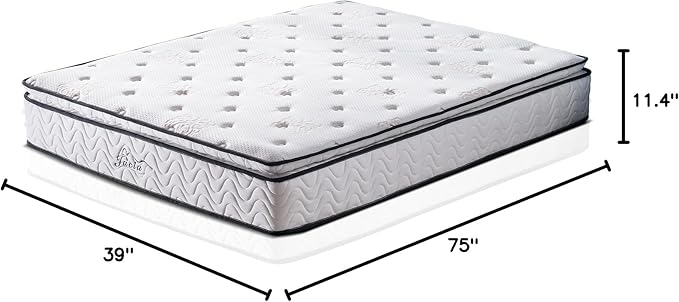 Twin Mattress 11.4 Inch Memory Foam Innerspring Independently Encased Coil Hybrid Mattress - Pillow Top Mattress in a Bag