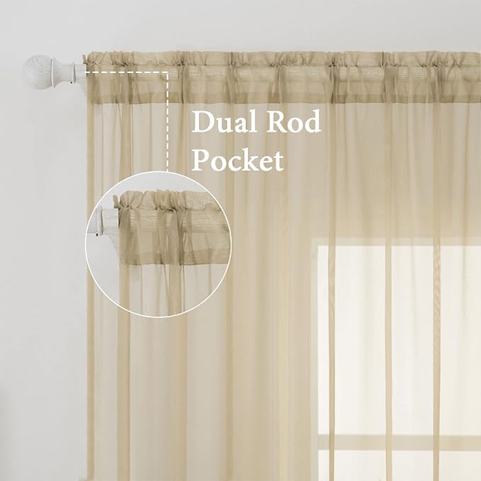 MIULEE 2 Panels Sheer Curtains for Living Room 54 X 84 Inches Beige | Window - Image 2