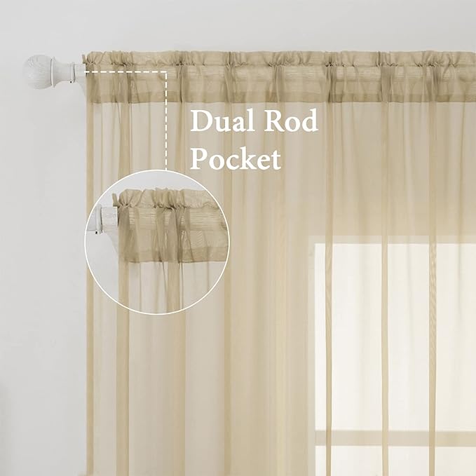MIULEE 2 Panels Sheer Curtains for Living Room 54 X 96 Inches Beige | Window - Image 2