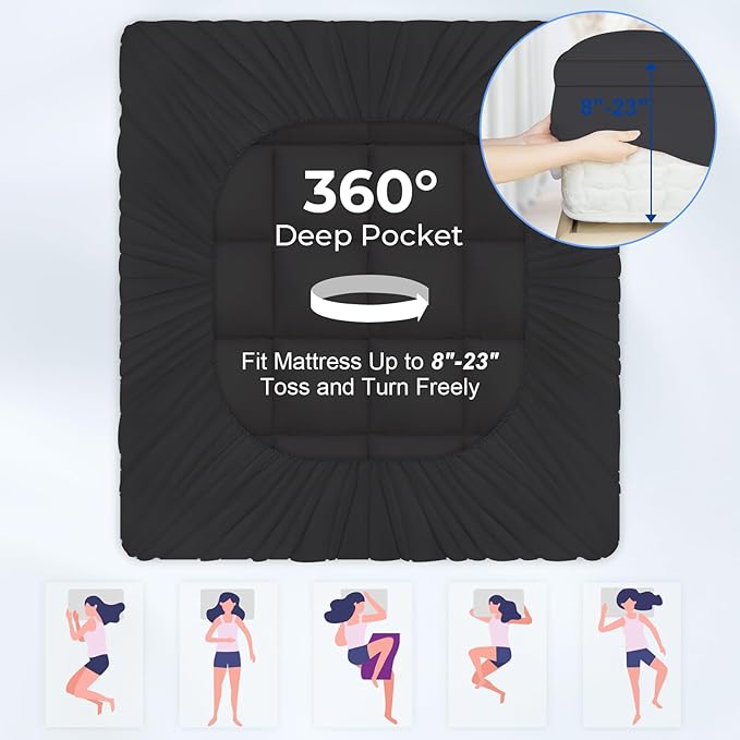 KAYFIA Full Mattress Topper, Extra Thick Mattress Pad Cover for Deep Sleep,3D+7D Snow Down Alternative Fill Overfilled Plush Pillow Top with 8-23 Inch Deep Pocket-Black