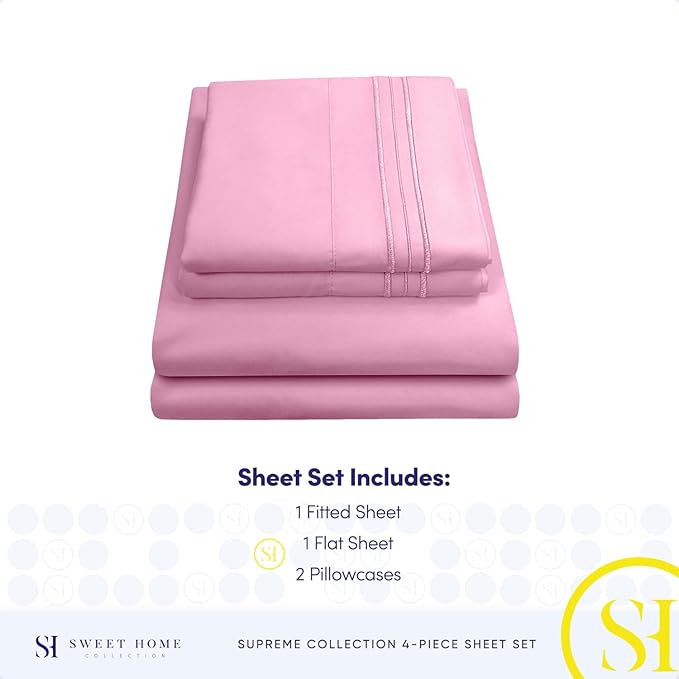 King Size Sheets - Breathable Luxury Bed Sheets with Full Elastic & Secure Corner Straps Built In - 1800 Supreme Collection Extra Soft Deep Pocket Bedding Set, Sheet Set, King, Pink