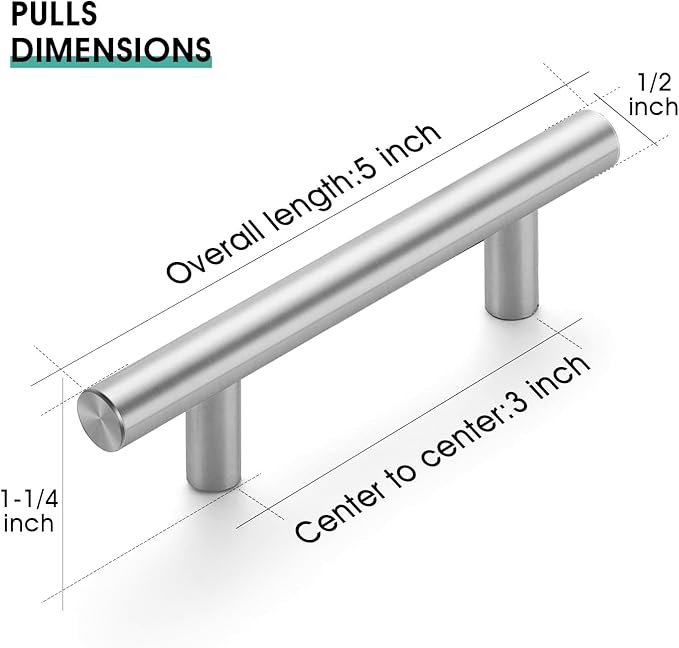JOY DECOR 25 Pack 5 Inch Cabinet Pulls Kitchen Cabinet Handles with 3 Inch Hole Center Brushed Nickel Cabinet Hardware Stainless Steel Kitchen Drawer Pulls for Cabinets Cupboard, 76mm Hole Centers