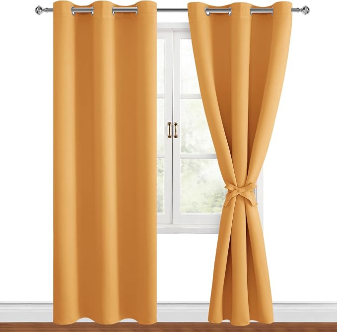 Grommet Blackout Curtains for Bedroom 42 x 84 Inches Pumpkin Orange | Thermal - Image 7