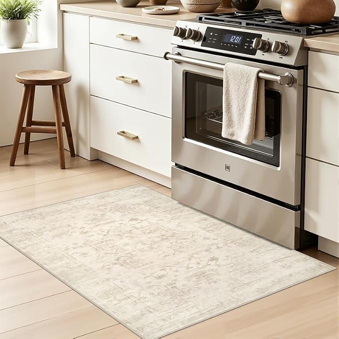 Washable Area Rugs 2x3: Living Room Bedroom Carpet Beige/Brown | Vintage Boho - Image 3
