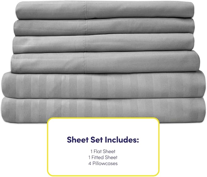 Dobby Stripe Queen Sheets - 6 Piece 1500 Supreme Collection Fine Brushed Microfiber Deep Pocket Queen Sheet Set Bedding - 2 Extra Pillow Cases, Great Value, Queen, Dobby Silver