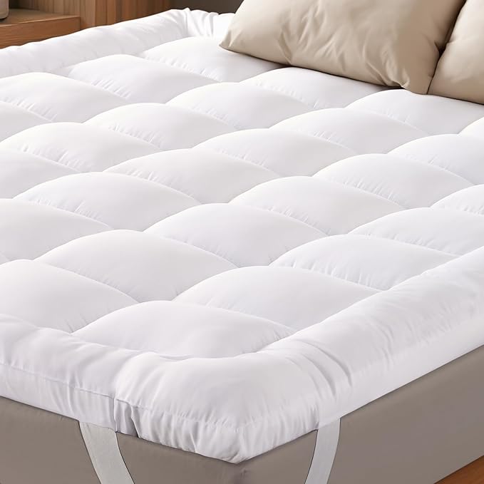 Ultra Soft Queen Mattress Topper - Cloud-Like Mattress Pad for Back Pain Relief - Breathable Cooling Material for Hot Sleepers