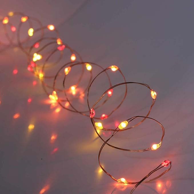 QBIS Battery Powered Fairy Lights for Halloween Decorations, 40 LEDs, Red, Orange, Yellow Battery Operated String Lights for Christmas, 6hr Timer Mode, Party, Bedroom, Dorm Lighting - 2 Pack