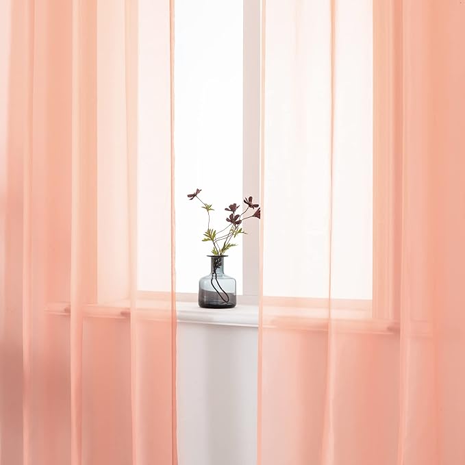 DUALIFE Light Coral Curtains 72 Inches Long for Living Room Set of 2 Panels Grommet Transparent Coral Sheer Curtains for Bedroom Decor Dining Area Decorations 52x72 Inch Length