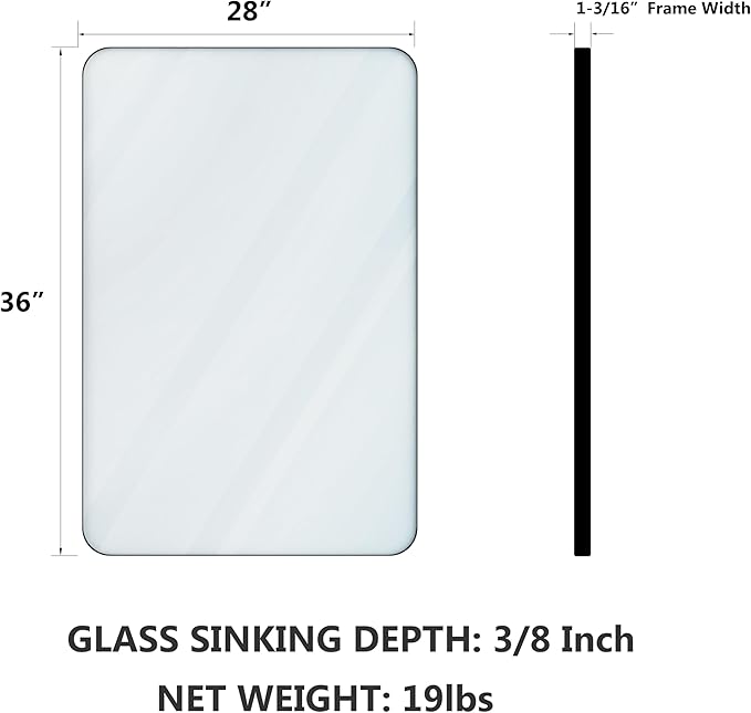 VocalStar Black Bathroom Mirror for Wall, 28 x 36 Inch Rounded Rectangle Metal Framed Bathroom Wall Vanity Mirror Farmhouse, 1/4-inch Shatterproof Glass | Ultra-Flush Hanging