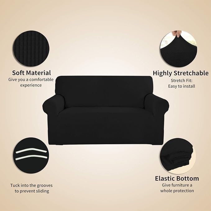 Easy-Going Stretch 4 Seater Oversized Sofa Couch Cover Black | 1-Piece Extra - Image 4